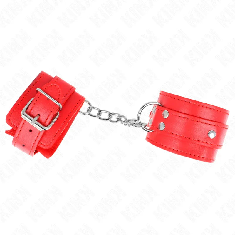 KINK - 3 D-RING HANDGELENKFESSELN VERSTELLBAR ROT 17,5-25 CM X 6 CM - Vanelion Paradise