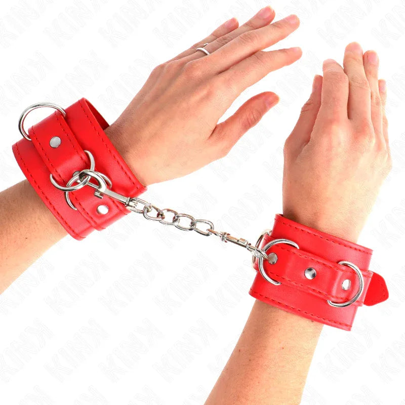 KINK - 3 D-RING HANDGELENKFESSELN VERSTELLBAR ROT 17,5-25 CM X 6 CM - Vanelion Paradise