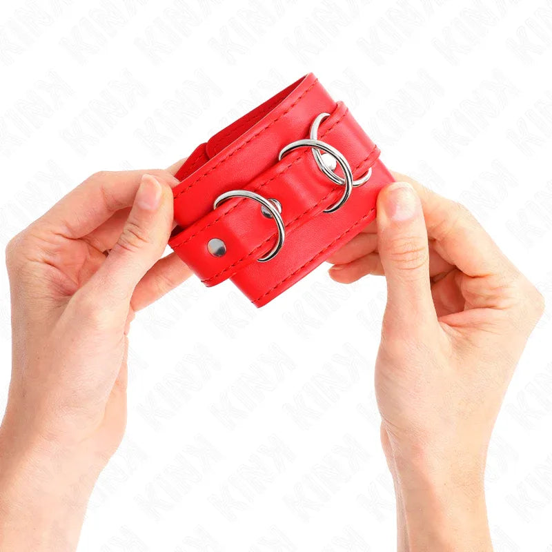 KINK - 3 D-RING HANDGELENKFESSELN VERSTELLBAR ROT 17,5-25 CM X 6 CM - Vanelion Paradise