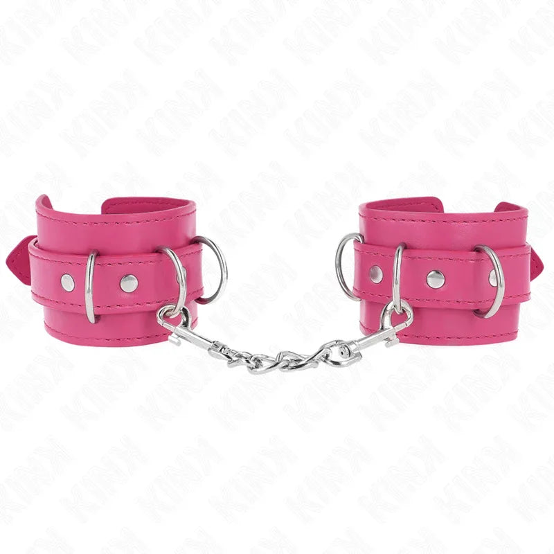 KINK - 3 D-RING HANDGELENKFESSELN VERSTELLBAR ROSA 17,5-25 CM X 6 CM - Vanelion Paradise