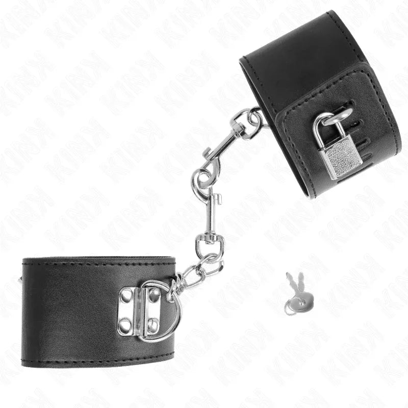 KINK - HANDGELENKFESSELN MIT VORHÄNGESCHLOSS VERSCHLUSS SCHWARZ VERSTELLBAR 16-23 CM X 5,5 CM - Vanelion Paradise