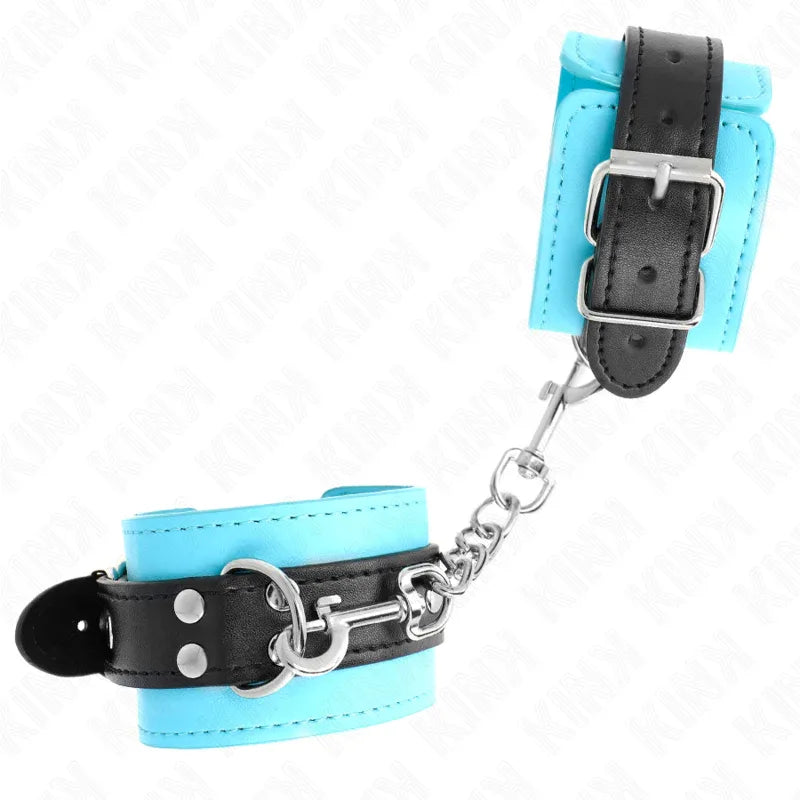 KINK - HAKEN-HANDFESSELN BLAU PELZGEFÜTTERT VERSTELLBAR 20-28 CM X 5,5 CM - Vanelion Paradise