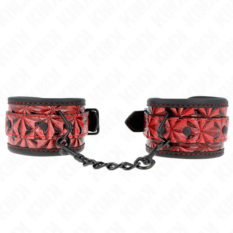 KINK - HANDGELENKFESSELN MIT RAUTENMUSTER, DUNKELROT, VERSTELLBAR 17-26 CM X 5,5 CM - Vanelion Paradise