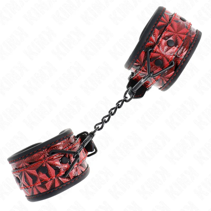 KINK - HANDGELENKFESSELN MIT RAUTENMUSTER, DUNKELROT, VERSTELLBAR 17-26 CM X 5,5 CM - Vanelion Paradise