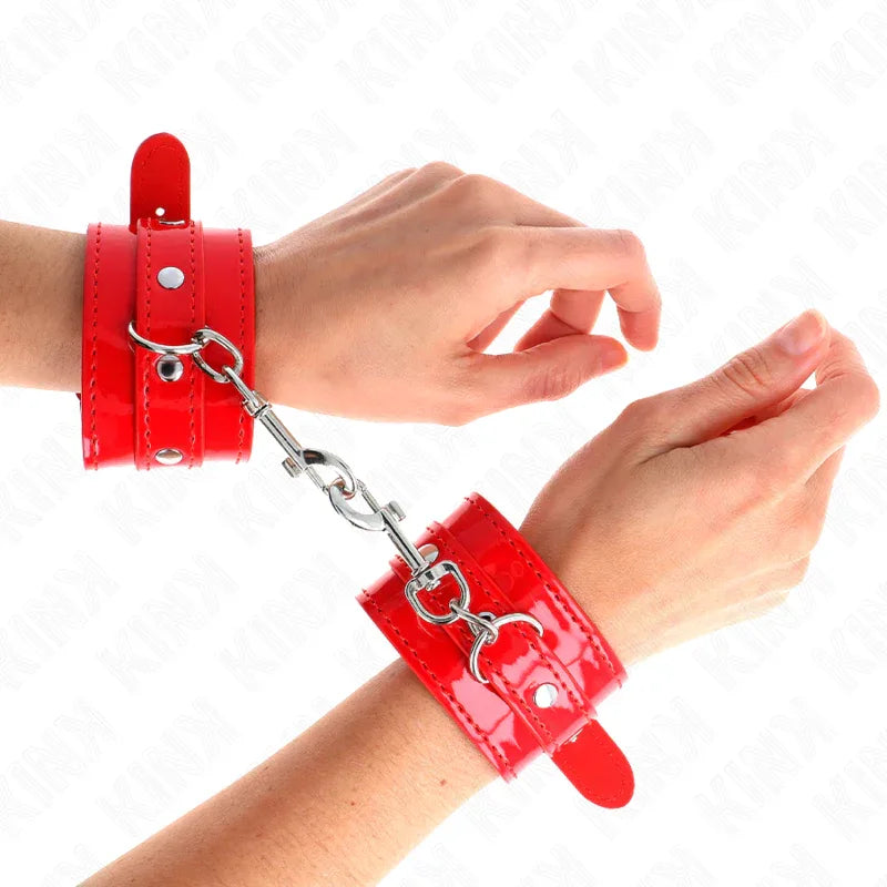 KINK - GLÄNZENDE HANDMANSCHETTEN ROT VERSTELLBAR 23-33 CM - Vanelion Paradise