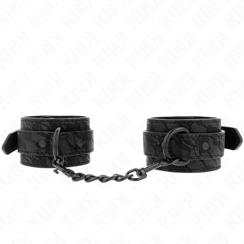 KINK - MIT DUNKLER SPITZE ÜBERZOGENE HANDGELENKMANSCHETTEN VERSTELLBAR SCHWARZ 19-26 CM - Vanelion Paradise