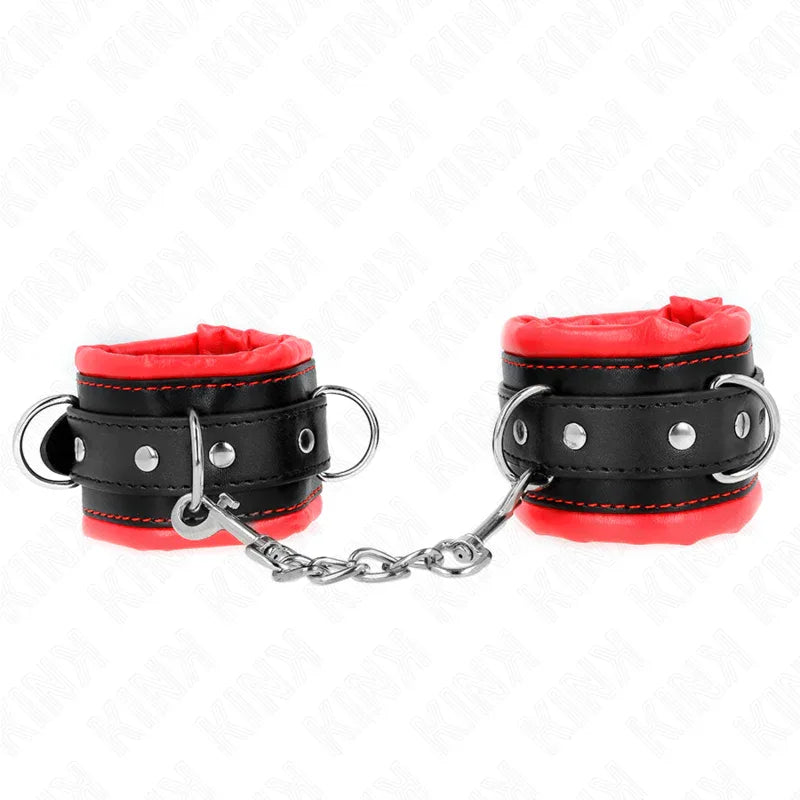 KINK - SCHWERE HANDGELENKSFESSELN MIT ROTEM PELZFUTTER, VERSTELLBAR 20-30 CM X 6 CM - Vanelion Paradise