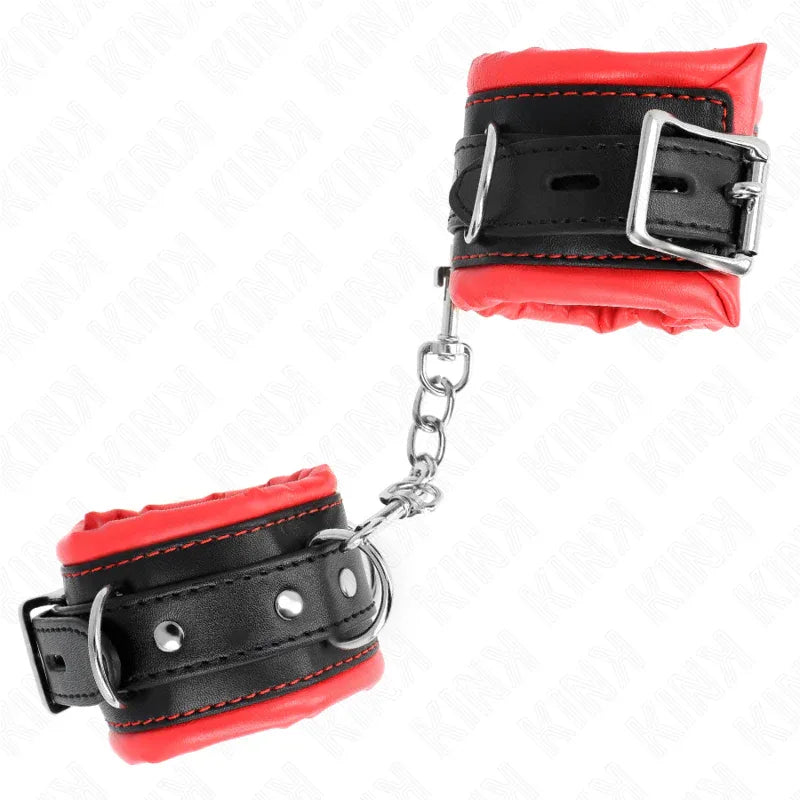 KINK - SCHWERE HANDGELENKSFESSELN MIT ROTEM PELZFUTTER, VERSTELLBAR 20-30 CM X 6 CM - Vanelion Paradise