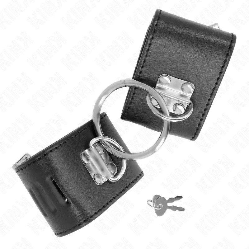 KINK - FESTE HANDGELENKFESSELN MIT RING UND VORHÄNGESCHLOSS VERSCHLUSS SCHWARZ VERSTELLBAR 16-23 CM X 5,5 CM - Vanelion Paradise
