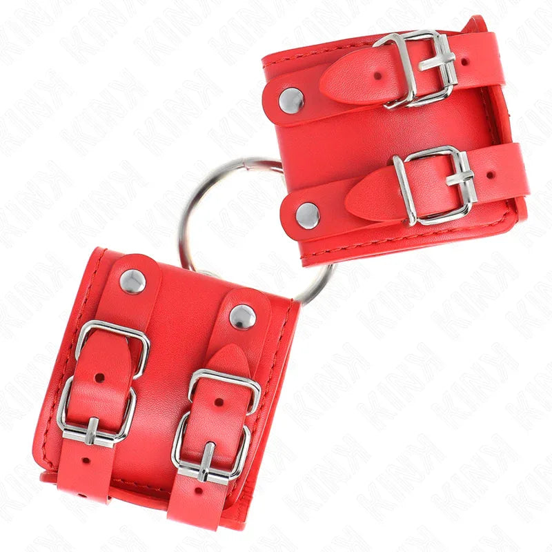 KINK - FESTE HANDGELENKFESSELN MIT RING UND NIETEN VERSTELLBAR ROT 17-22 CM X 6,5 CM - Vanelion Paradise