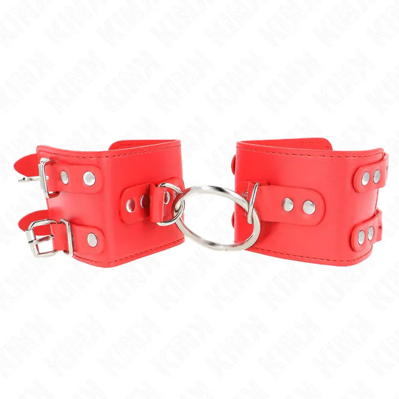 KINK - FESTE HANDGELENKFESSELN MIT RING UND NIETEN VERSTELLBAR ROT 17-22 CM X 6,5 CM - Vanelion Paradise