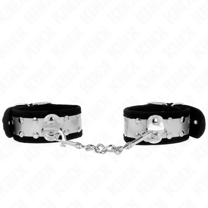 KINK - DÜNNE HANDGELENKSFESSELN SCHWARZ/SILBER 30 X 4 CM - Vanelion Paradise