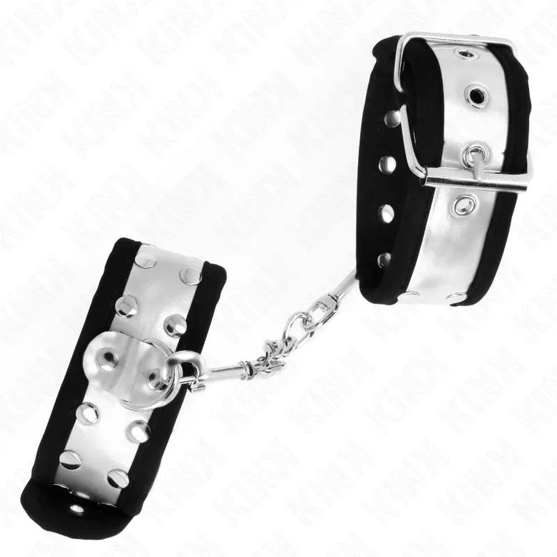KINK - DÜNNE HANDGELENKSFESSELN SCHWARZ/SILBER 30 X 4 CM - Vanelion Paradise