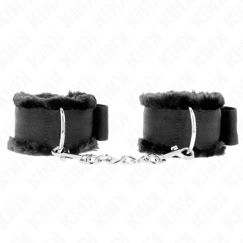 KINK - PELZGEFÜTTERTE HANDGELENKFESSELN SCHWARZ VERSTELLBAR 17-31 CM X 7 CM - Vanelion Paradise
