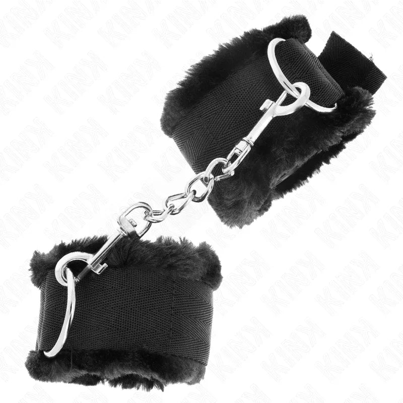 KINK - PELZGEFÜTTERTE HANDGELENKFESSELN SCHWARZ VERSTELLBAR 17-31 CM X 7 CM - Vanelion Paradise
