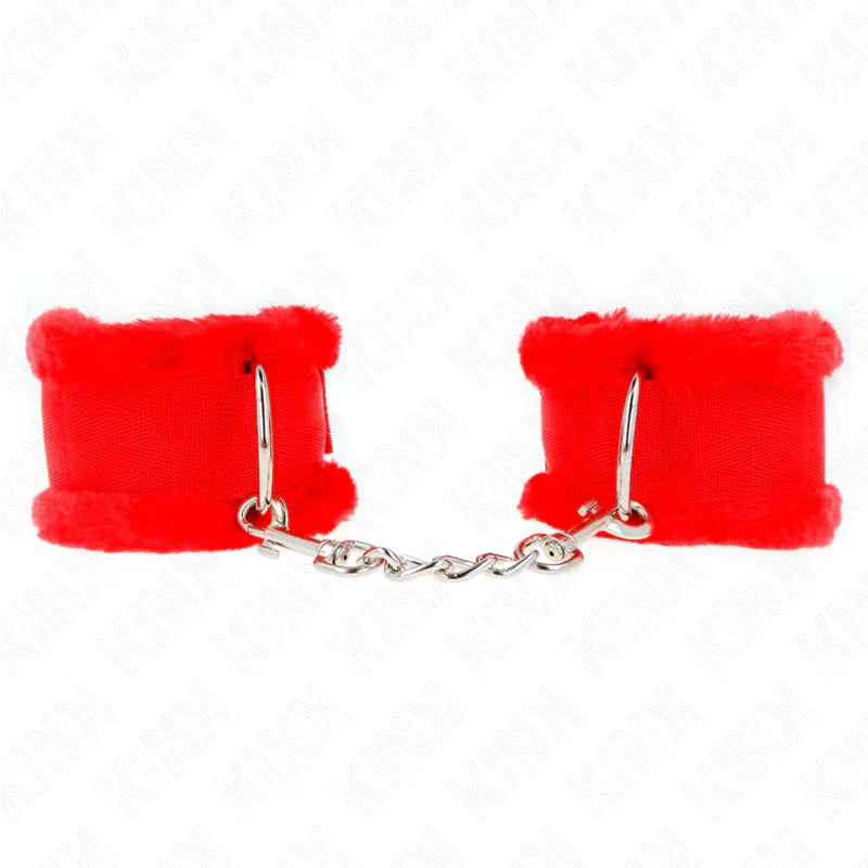KINK - PELZGEFÜTTERTE HANDGELENKFESSELN ROT VERSTELLBAR 17-31 CM X 7 CM - Vanelion Paradise