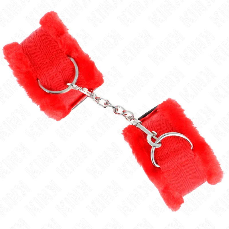 KINK - PELZGEFÜTTERTE HANDGELENKFESSELN ROT VERSTELLBAR 17-31 CM X 7 CM - Vanelion Paradise