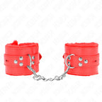 KINK - PELZGEFÜTTERTE HANDGELENKFESSELN MIT QUADRATISCHEN LÖCHERN, ROT UND ROTER GÜRTEL, VERSTELLBAR 17-29 CM X 6 CM - Vanelion Paradise