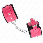 KINK - PREMIUM PELZGEFÜTTERTE HANDGELENKFESSELN SCHWARZ MIT HIMBEERROSEN-GÜRTEL VERSTELLBAR 17-29 CM X 6 CM - Vanelion Paradise