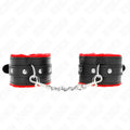 KINK - PREMIUM PELZGEFÜTTERTE HANDGELENKFESSELN ROT MIT SCHWARZEM GÜRTEL VERSTELLBAR 17-29 CM X 6 CM - Vanelion Paradise