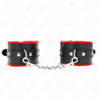 KINK - PREMIUM PELZGEFÜTTERTE HANDGELENKFESSELN ROT MIT SCHWARZEM GÜRTEL VERSTELLBAR 17-29 CM X 6 CM - Vanelion Paradise