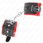 KINK - PREMIUM PELZGEFÜTTERTE HANDGELENKFESSELN ROT MIT SCHWARZEM GÜRTEL VERSTELLBAR 17-29 CM X 6 CM - Vanelion Paradise