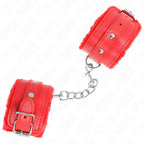 KINK - PREMIUM PELZGEFÜTTERTE HANDGELENKFESSELN ROT MIT ROTEM GÜRTEL VERSTELLBAR 17-29 CM X 6 CM - Vanelion Paradise