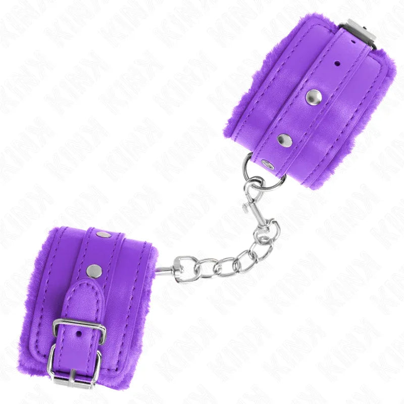 KINK - PREMIUM PELZGEFÜTTERTE HANDGELENKFESSELN LILA MIT LILA GÜRTEL VERSTELLBAR 17-29 CM X 6 CM - Vanelion Paradise
