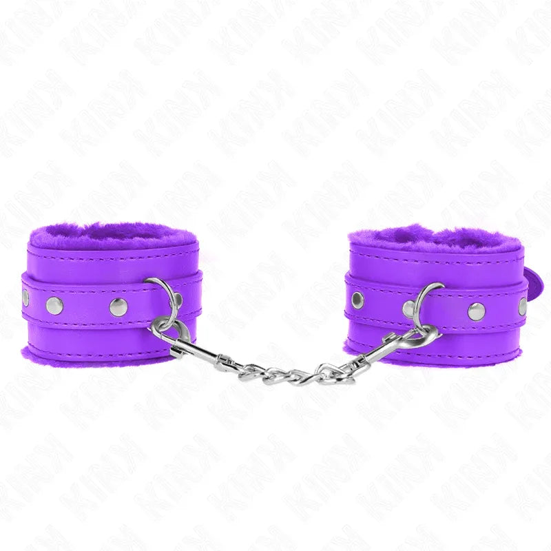 KINK - PREMIUM PELZGEFÜTTERTE HANDGELENKFESSELN LILA MIT LILA GÜRTEL VERSTELLBAR 17-29 CM X 6 CM - Vanelion Paradise