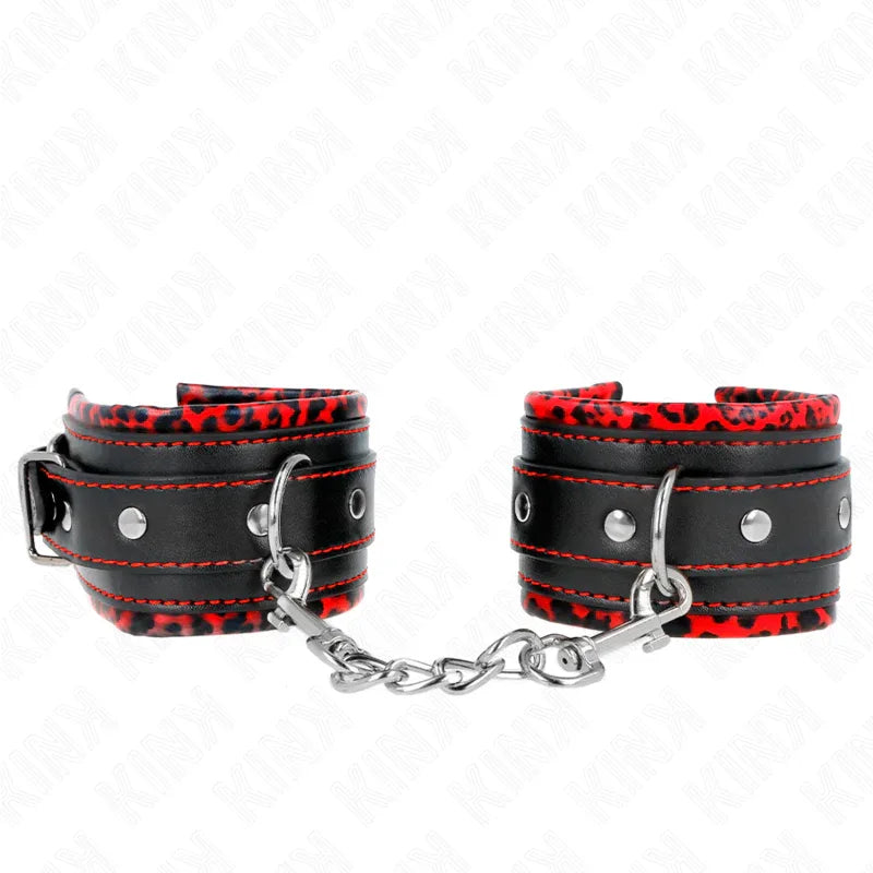 KINK - PELZGEFÜTTERTE HANDGELENKFESSELN ROT/SCHWARZ VERSTELLBAR 17-29 CM X 6 CM - Vanelion Paradise