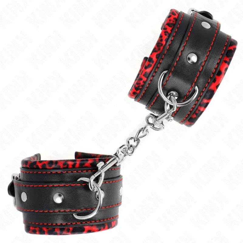 KINK - PELZGEFÜTTERTE HANDGELENKFESSELN ROT/SCHWARZ VERSTELLBAR 17-29 CM X 6 CM - Vanelion Paradise