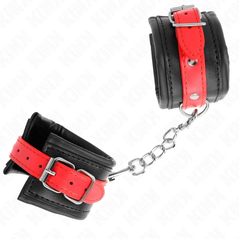 KINK - HANDGELENKFESSELN SCHWARZ MIT ROTEM GÜRTEL VERSTELLBAR 17-28 CM X 6 CM - Vanelion Paradise