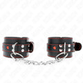 KINK - SCHWARZE HANDGELENKFESSELN MIT ROTER HERZEINLAGE, VERSTELLBAR 21-28 CM X 5,5 CM - Vanelion Paradise
