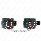 KINK - SCHWARZE HANDGELENKFESSELN MIT ROTER HERZEINLAGE, VERSTELLBAR 21-28 CM X 5,5 CM - Vanelion Paradise