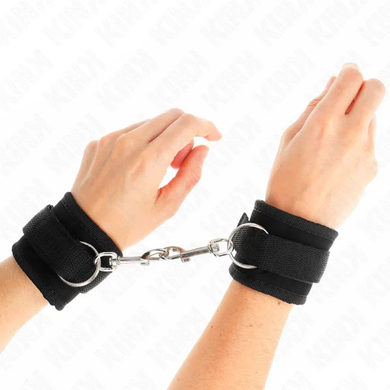 KINK - NYLON BIND-HANDHANDFESSELN MIT KLETTVERSCHLUSS, SCHWARZ, MODELL 2, VERSTELLBAR, 18-35 CM X 6 CM - Vanelion Paradise