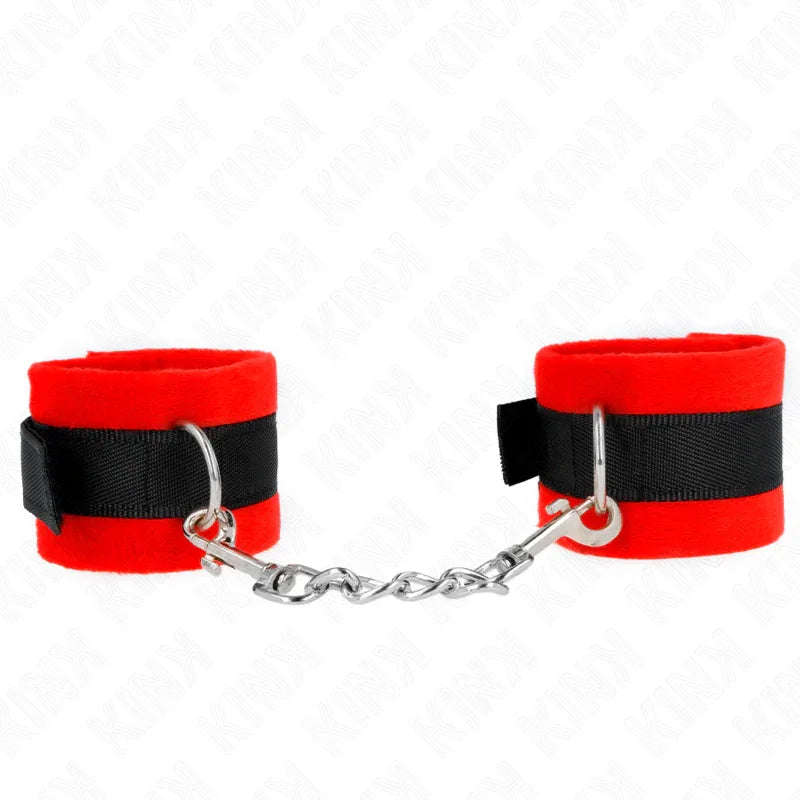 KINK - BEGINNER PELZHANDMANSCHETTEN SCHWARZ-ROT 30 X 7 CM - Vanelion Paradise
