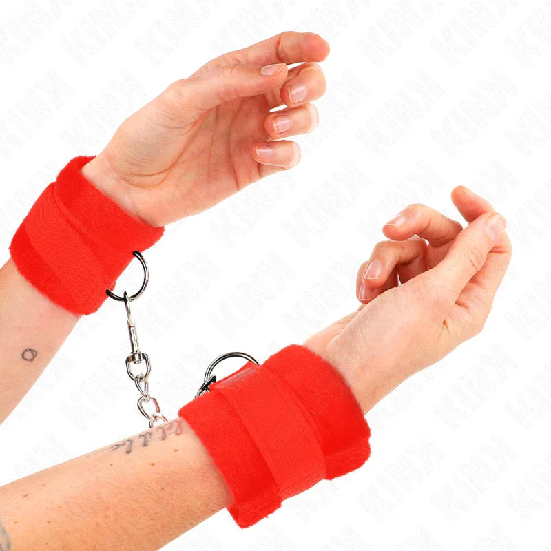 KINK - BEGINNER PELZHANDMANSCHETTEN ROT 30 X 7 CM - Vanelion Paradise