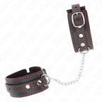 KINK - KLEINE HANDGELENKSFESSELN SCHWARZ MIT ROTEM FUTTER VERSTELLBAR 14-24 CM X 3,5 CM - Vanelion Paradise