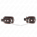 KINK - KLEINE HANDGELENKSFESSELN SCHWARZ MIT ROTEM FUTTER VERSTELLBAR 14-24 CM X 3,5 CM - Vanelion Paradise