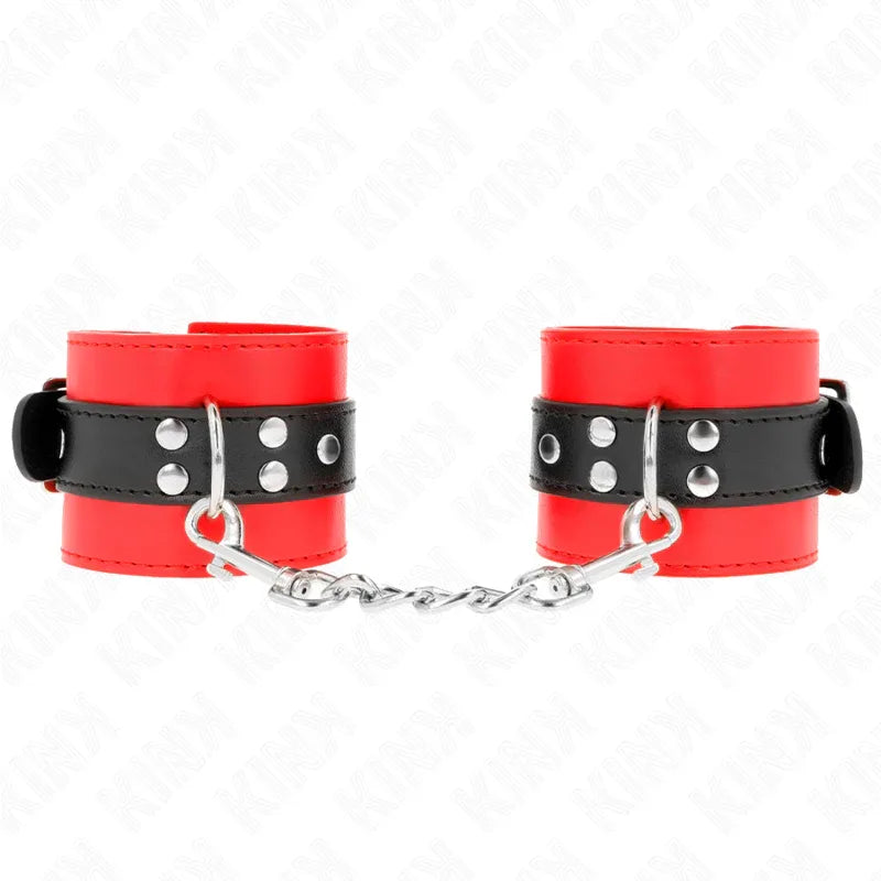 KINK - HANDGELENKFESSELN ROT MIT SCHWARZEM GÜRTEL VERSTELLBAR 17-28 CM X 6 CM - Vanelion Paradise