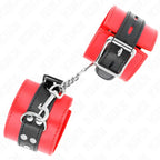 KINK - HANDGELENKFESSELN ROT MIT SCHWARZEM GÜRTEL VERSTELLBAR 17-28 CM X 6 CM - Vanelion Paradise