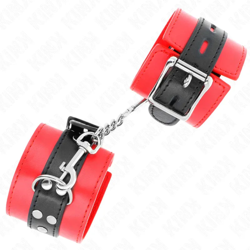 KINK - HANDGELENKFESSELN ROT MIT SCHWARZEM GÜRTEL VERSTELLBAR 17-28 CM X 6 CM - Vanelion Paradise
