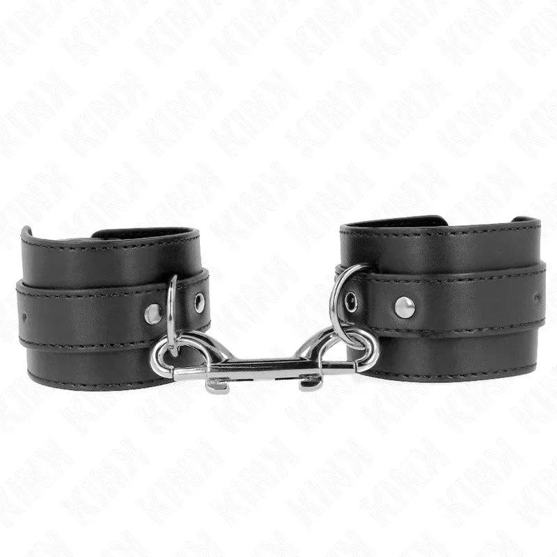 KINK - HANDGELENKFESSELN - EINZELNE NIETENREIHE UND GROSSE SCHNALLE SCHWARZ VERSTELLBAR 17-28 CM X 5 CM - Vanelion Paradise