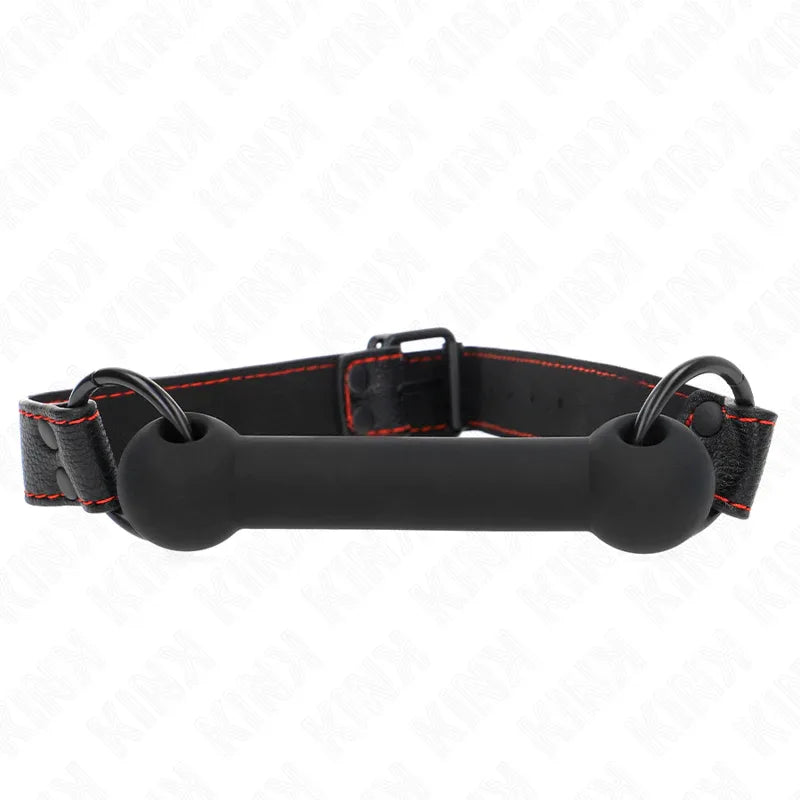 KINK - KNOCHENGAG MIT KUNSTLEDERGURT SCHWARZ VERSTELLBAR 41-57 CM - Vanelion Paradise