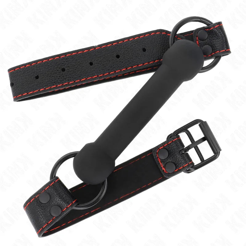KINK - KNOCHENGAG MIT KUNSTLEDERGURT SCHWARZ VERSTELLBAR 41-57 CM - Vanelion Paradise