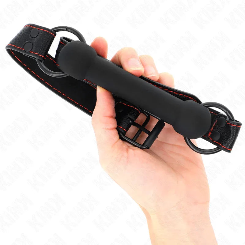 KINK - KNOCHENGAG MIT KUNSTLEDERGURT SCHWARZ VERSTELLBAR 41-57 CM - Vanelion Paradise