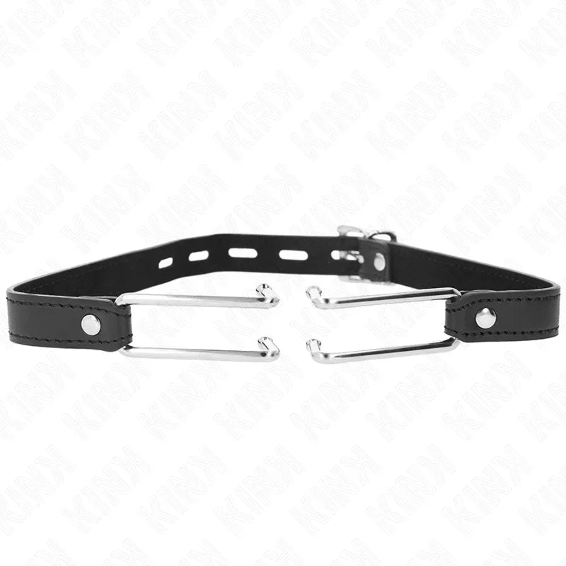 KINK - METALLHAKENKNEBEL 11,5 CM MIT KUNSTLEDERBAND VERSTELLBAR 39-58 CM X 2 CM - Vanelion Paradise