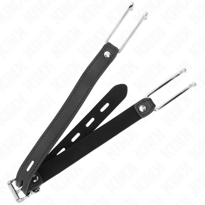 KINK - METALLHAKENKNEBEL 11,5 CM MIT KUNSTLEDERBAND VERSTELLBAR 39-58 CM X 2 CM - Vanelion Paradise