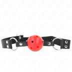 KINK - ATMUNGSAKTIVER BALL 4 CM KNEBEL MIT DOPPELNIET ROT 62,5 x 2,5 CM VERSTELLBAR 42-58 CM - Vanelion Paradise