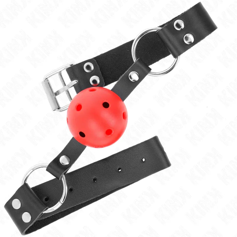 KINK - ATMUNGSAKTIVER BALL 4 CM KNEBEL MIT DOPPELNIET ROT 62,5 x 2,5 CM VERSTELLBAR 42-58 CM - Vanelion Paradise